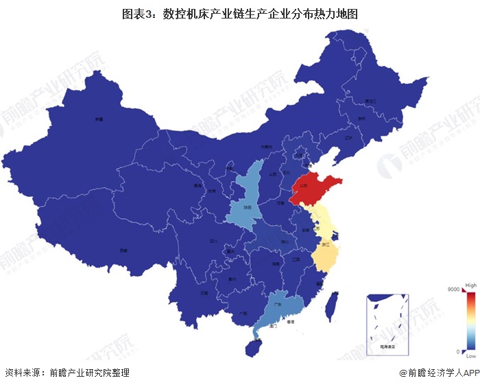 图表3：数控机床产业链生产企业分布热力地图