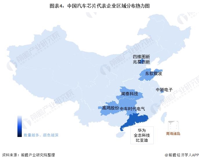 图表4：中国汽车芯片代表企业区域分布热力图